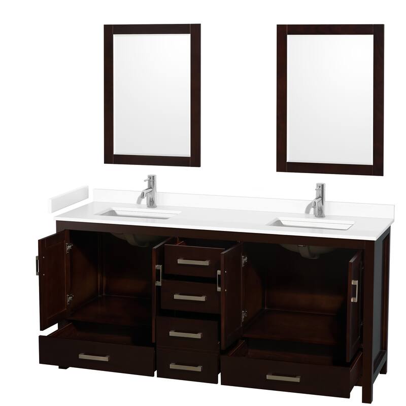 Sheffield Double Bathroom Vanity Set, Cultured Top, 24-Inch Mirrors