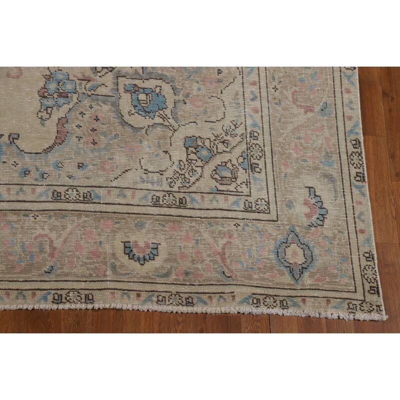 Tabriz Persian Area Rug Beige Oriental Hand-Knotted Wool Carpet - 7'11"x 11'0"