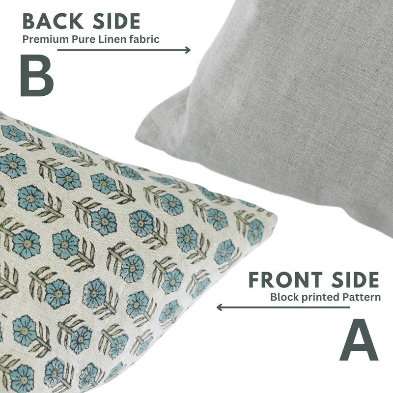 Fabdivine Accent Pillow Cover Floral Block Print Linen, Tulsi Buti