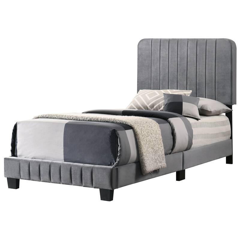 Stylish Gray Twin Bed with Channel Tufted Detailing and Durable Construction