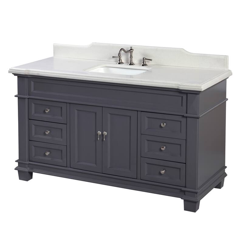 KitchenBathCollection Elizabeth 60" Single Bathroom Vanity with Quartz Top