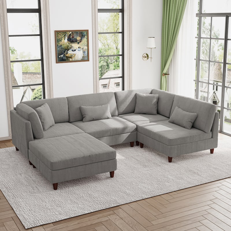 Modern Modular Corduroy Sectional Sofa with Ottoman