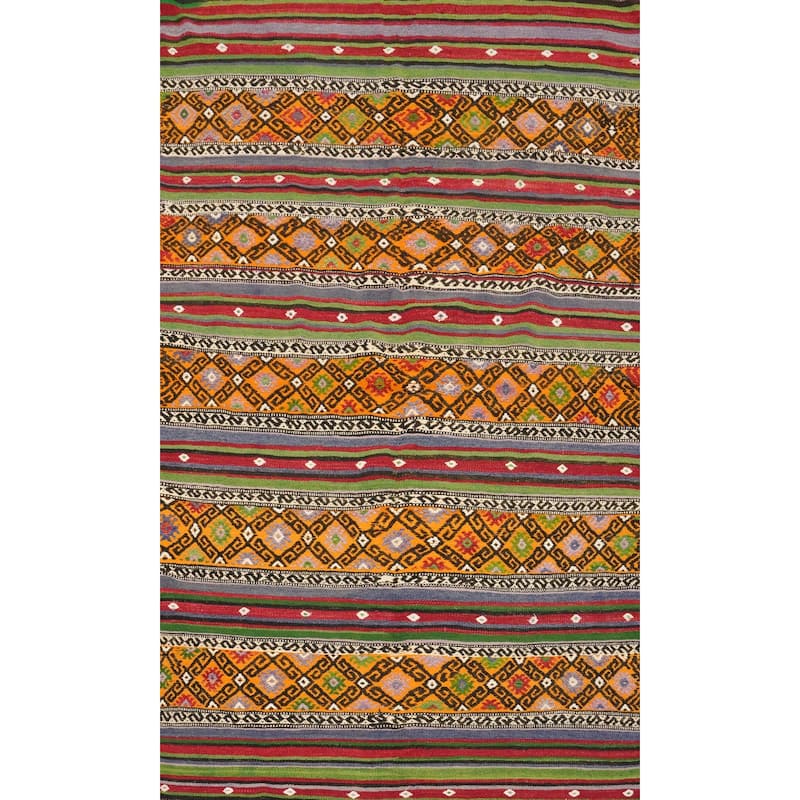 Hand Woven Oriental 100% Wool Carpet Southwestern Tribal Multi-Colored Kilim Area Rug - 7' 4'' X 4' 7''