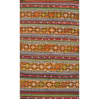 Hand Woven Oriental 100% Wool Carpet Southwestern Tribal Multi-Colored Kilim Area Rug - 7' 4'' X 4' 7''
