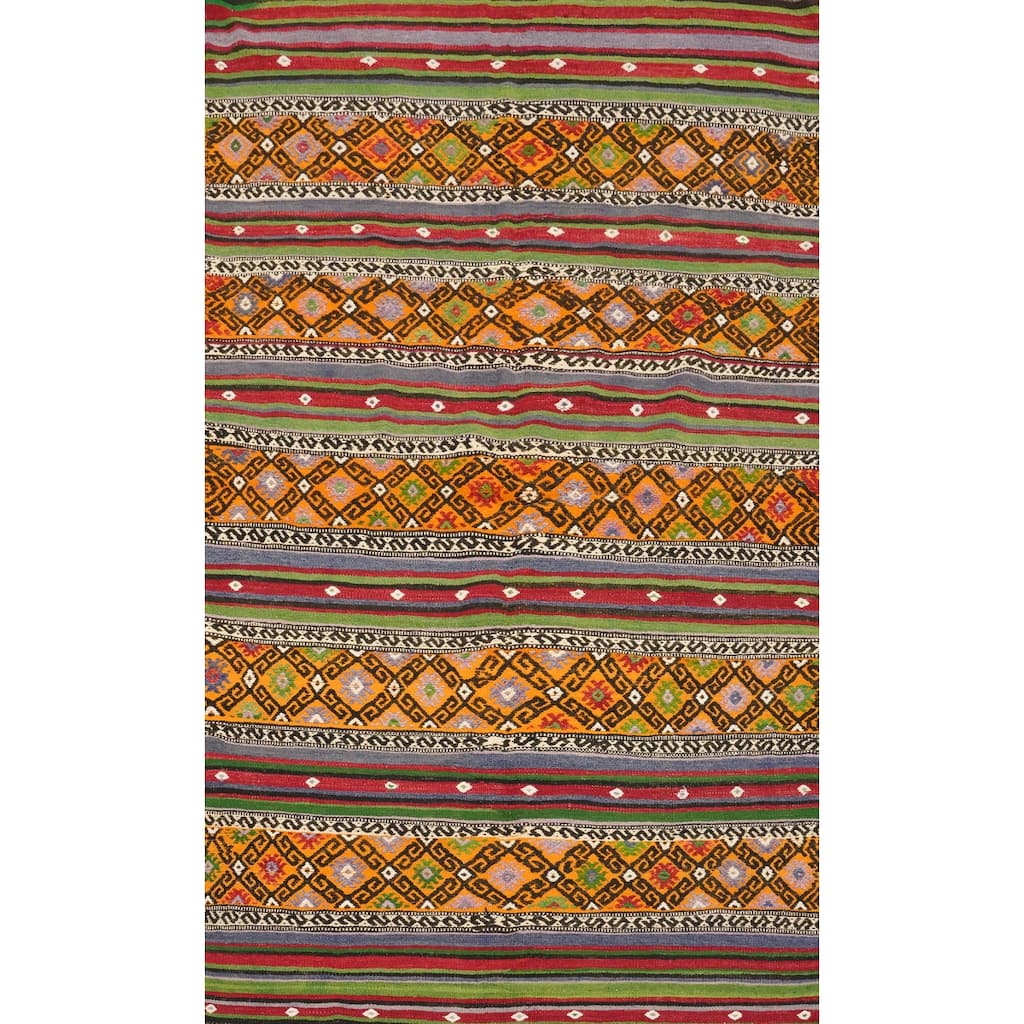 Hand Woven Oriental 100% Wool Carpet Southwestern Tribal Multi-Colored Kilim Area Rug - 7' 4'' X 4' 7''