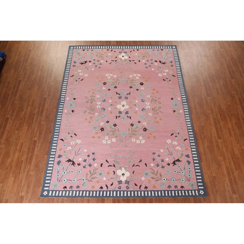Hand-Tufted Floral Aubusson Indian Rug Traditional Oriental Carpet