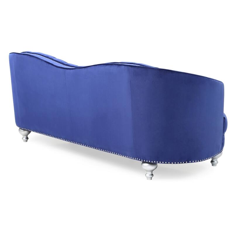 Tufted Velvet Straight Sofa with Throw Pillows - 90" - Blue