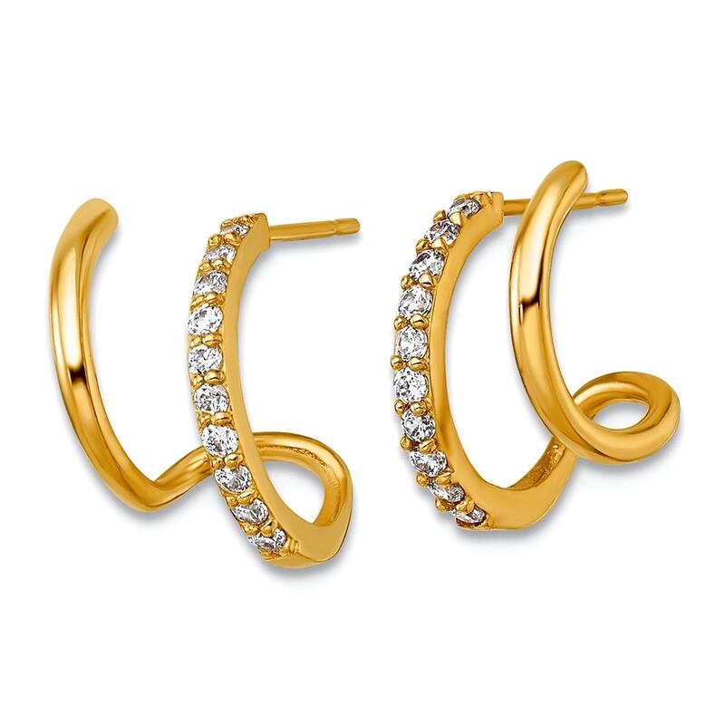 Curata 10k Yellow or White Gold Trendy Cubic Zirconia Double Hoop Earrings - 13.5x6.5mm