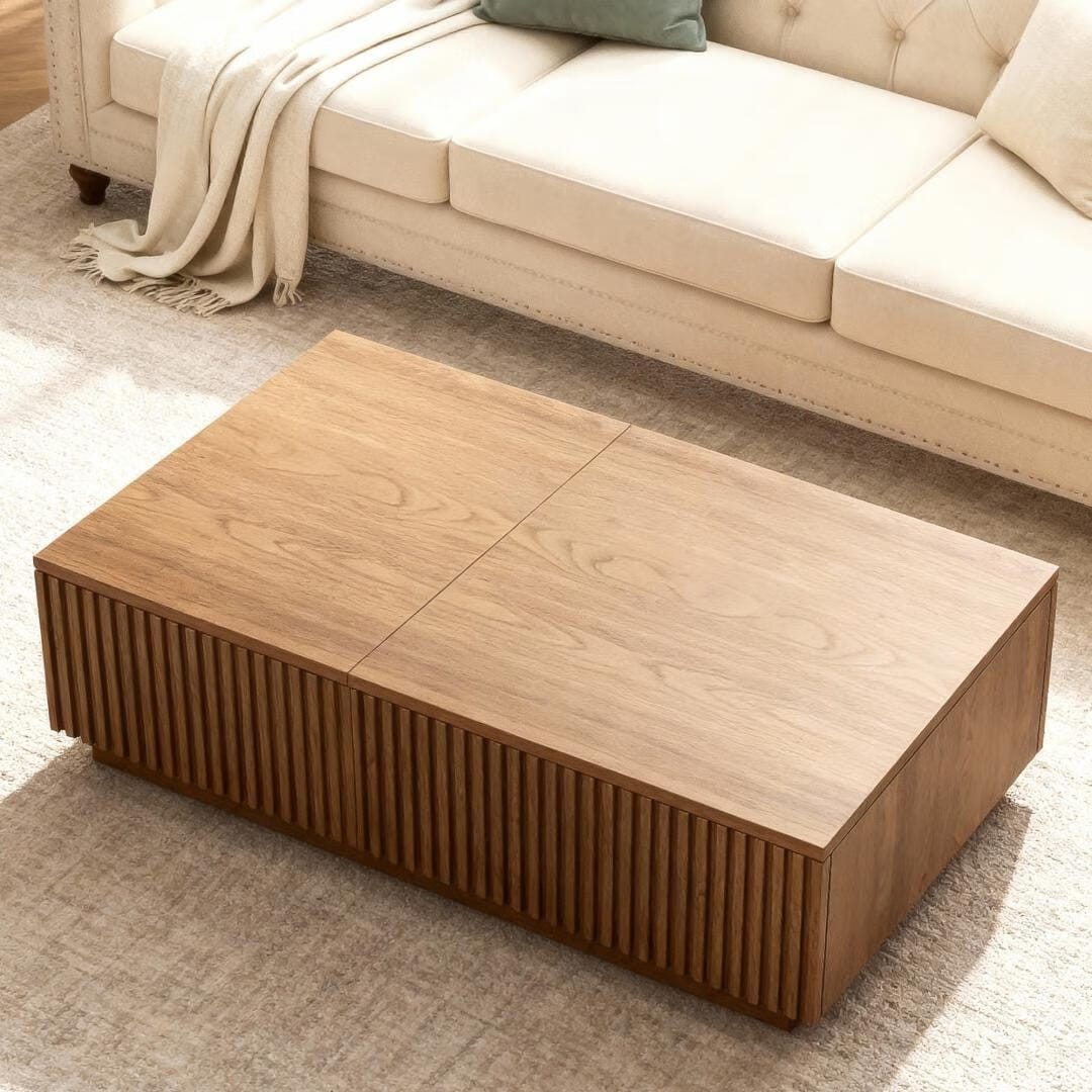 51.1 Inch Modern Walnut Lift Top Coffee Table With Hidden Storage - 51.1"Wx27.5"Dx14.1"H