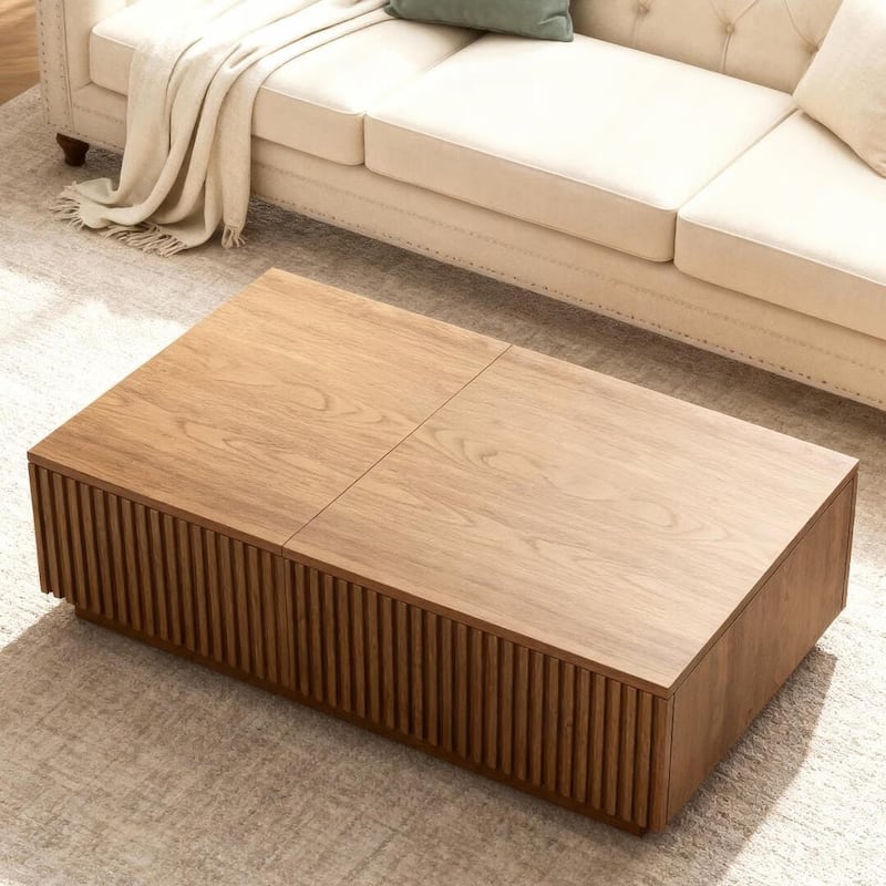 51.1'' Modern Lift-Top Coffee Table with Hidden Storage & Sliding Drawers, Satin Walnut Finish, Rectangular Center Table