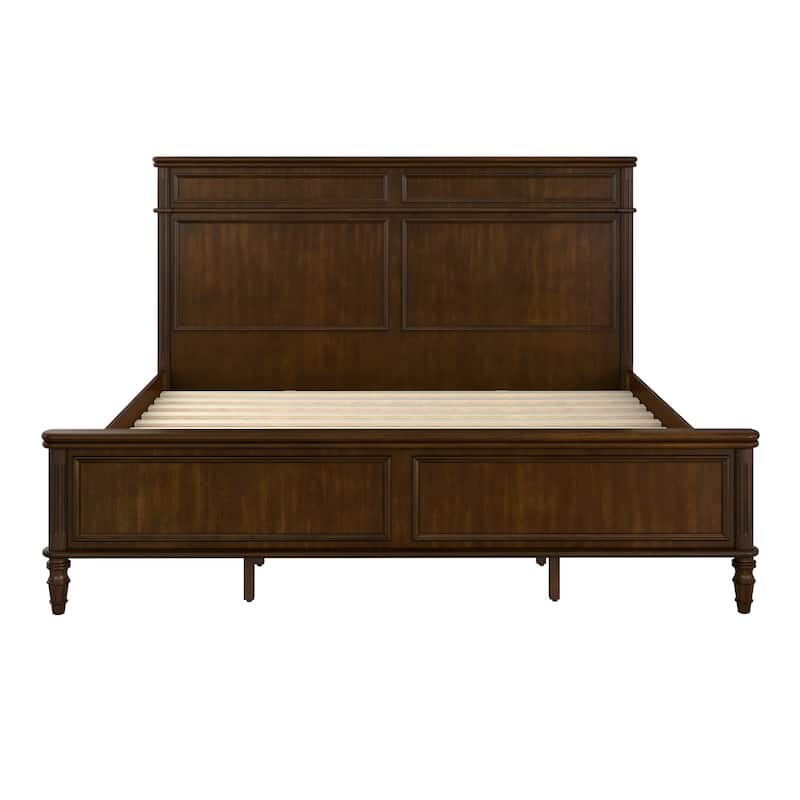 Queen/King Size Classic Wooden Bed Frame with Raised Panel Headboard and Footboard