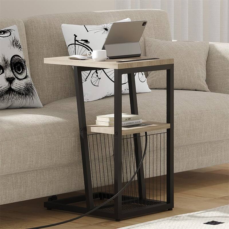 C Shaped Nightstand End Table - 11.8"D x 15.7"W x 24.02"H