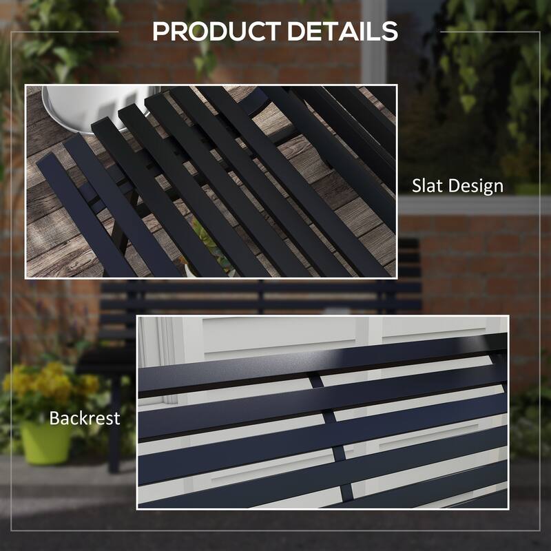 Outsunny 48.5" Garden Bench, Outdoor Patio Bench, Lightweight Aluminum Park Bench with Slatted Seat