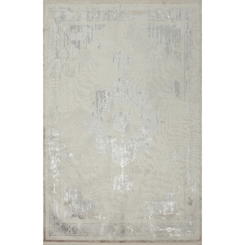 Machine Made Oriental Polyester Carpet Traditional Medallion Beige & Ivories Tabriz Area Rug - 7' 5'' X 5' 2''
