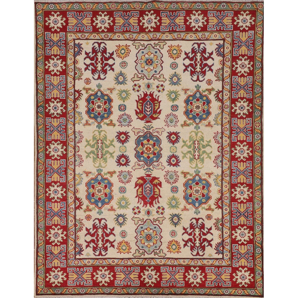 Kazak Floral Oriental Area Rug Hand-Knotted Bedroom Wool Carpet - 5'1" x 6'5"