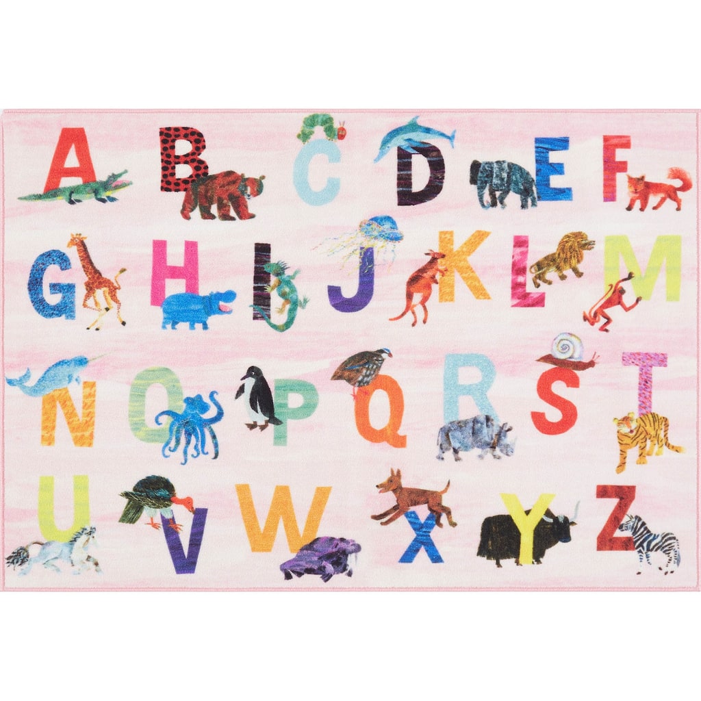 Eric Carle Elementary Pink Alphabet Machine Washable Kids Area Rug