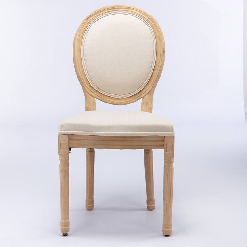 French Style Solid Wood Frame Antique Painting Linen Fabric Back Dining Chair