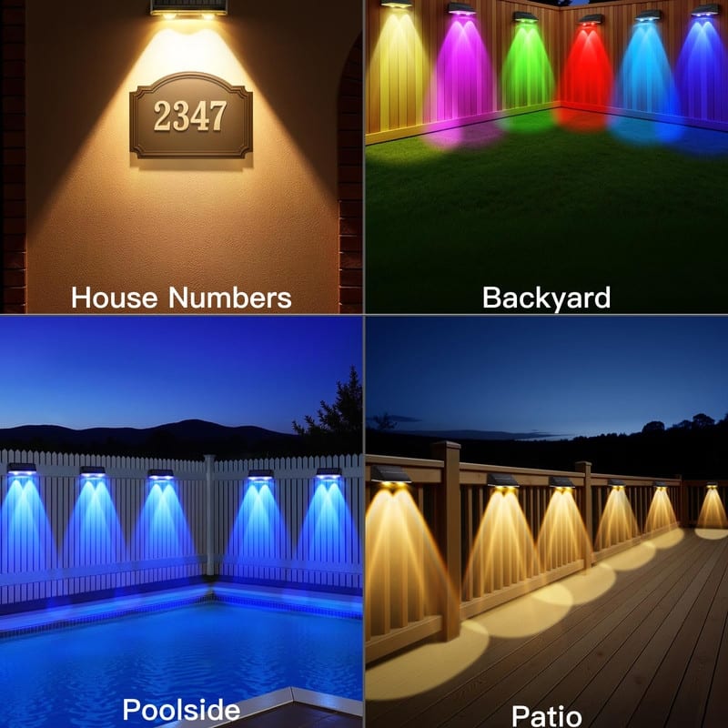 12-Pack Solar Fence Lights – 9 Colors, IP65 Waterproof, Black