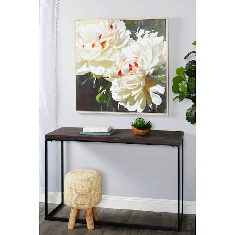 White Canvas Handmade Floral Framed Wall Art with Gold Frame