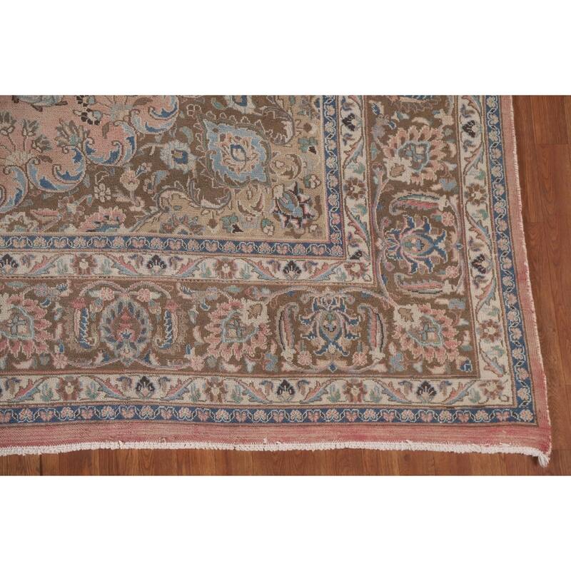Hand Knotted Oriental 100% Wool Carpet Traditional Floral Pink Kashan Area Rug - 12' 5'' X 9' 5''
