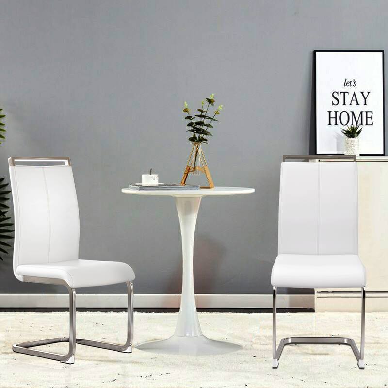 Modern Upholstered High Back Dining Chairs with C-Shaped Metal Legs
