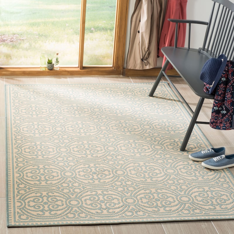 SAFAVIEH Linden Marylee Indoor/ Outdoor Waterproof Patio Backyard Rug - 8' x 10' - Aqua/Cream