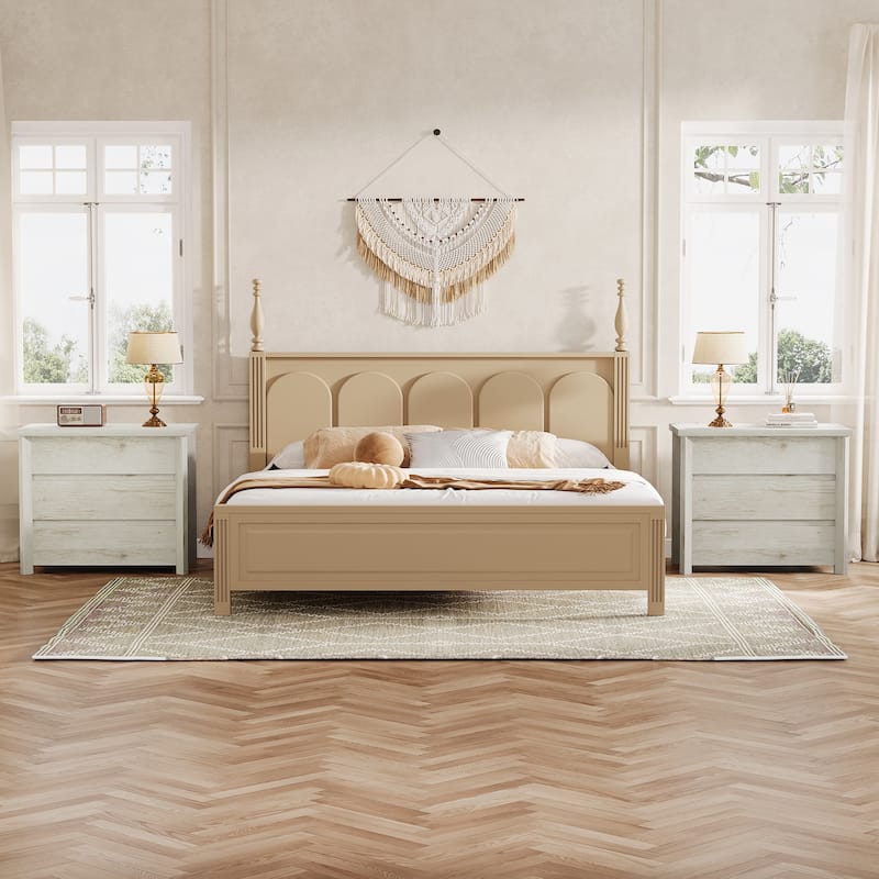 Oversized 3-Drawer Wood Nightstand, Large Storage Night Stand for Bedroom