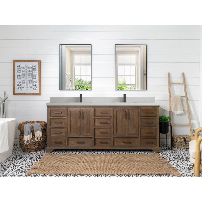 Willow Collections 84 in. W x 22 in. D Charlotte Teak Double Sink Bathroom Solid Teak Vanity with Countertop