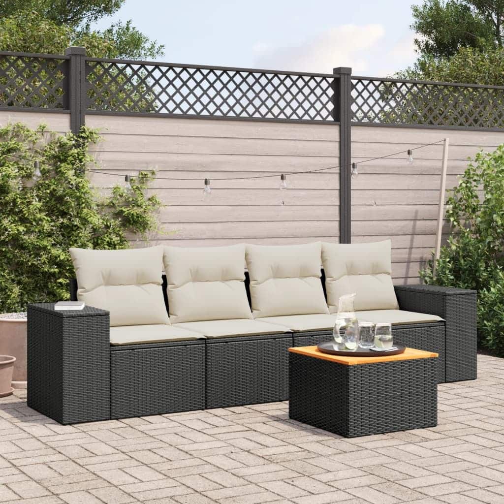 vidaXL Patio Sofa Set with Cushions Outdoor Furniture 5 Piece Poly Rattan