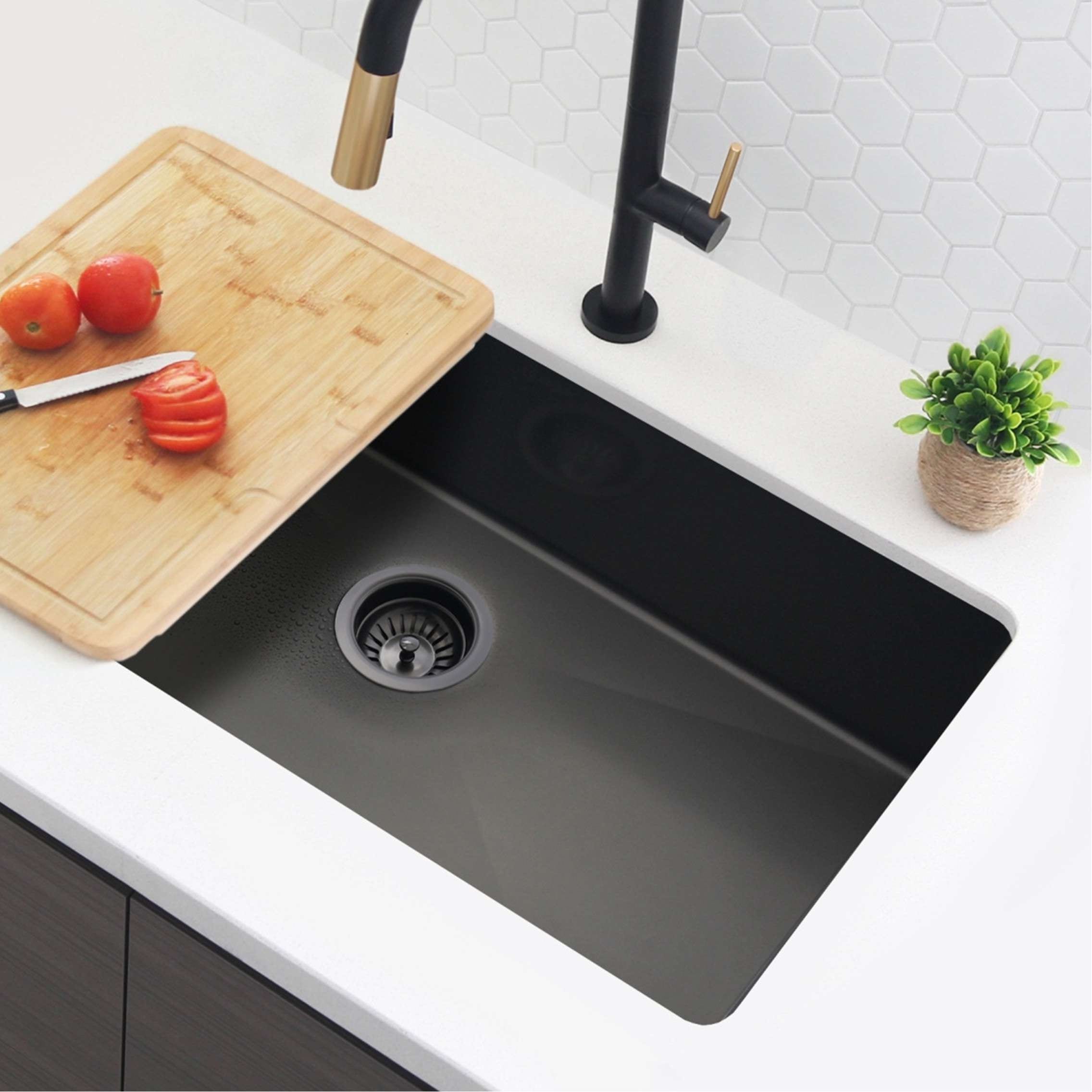 STYLISH 3.5 Inch Graphite Black Kitchen Sink Strainer with Removable Basket - Fits Standard 3.5" drain Opening.