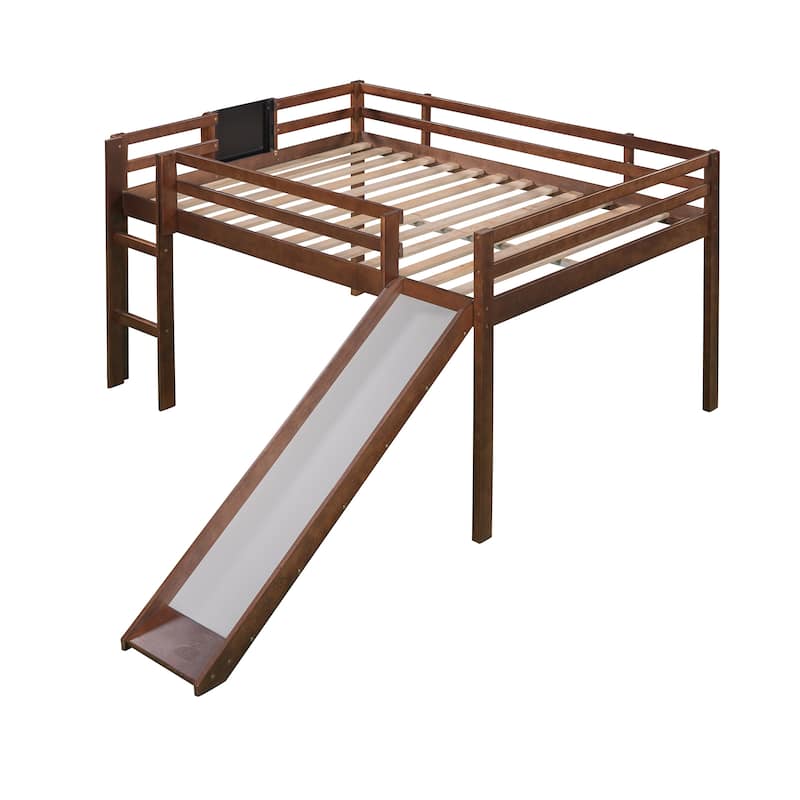 Designs Full Size Loft Bed Wood Bed with Slide Stair&Chalkboard Walnut
