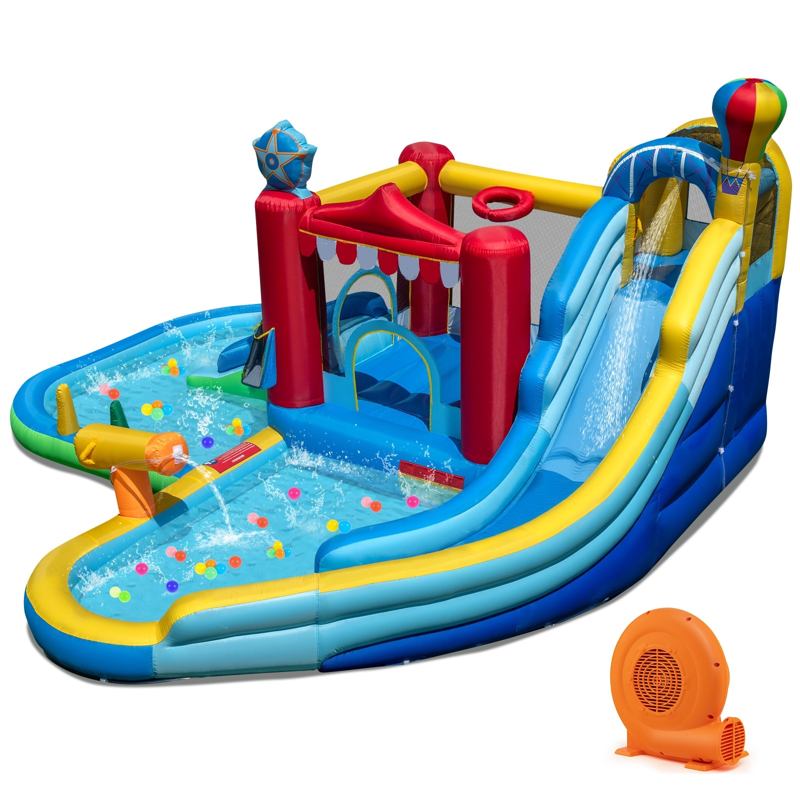 Gymax Inflatable Water Park w/Splash Pool Water Cannon Basketball Rim - Multi-Color