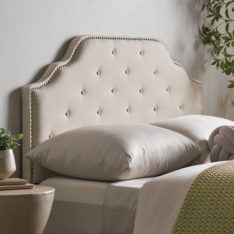Queen Size Tufted Upholstered Headboard with Metal Legs and Nailhead Trim