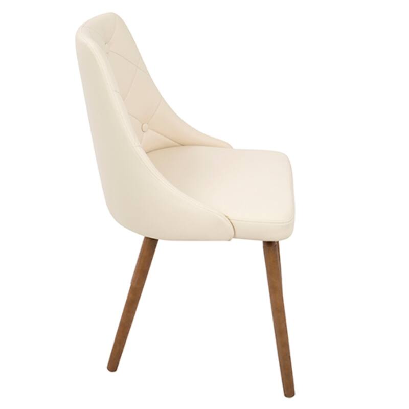 31.5" Walnut and Cream Quilted Faux Leather Modern Dining Chair