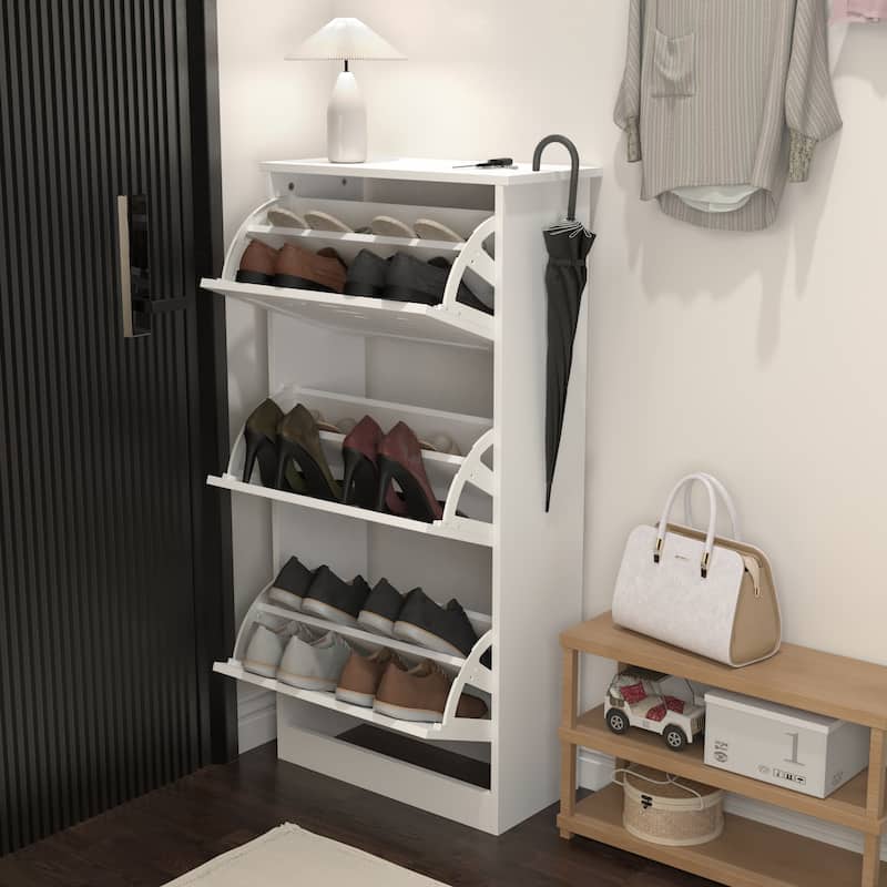 Shoe Cabinet with 3 Flip Drawers, Large Capacity Wooden Shoe Storage Cabinet, Shoe Rack with Adjustable Shelves