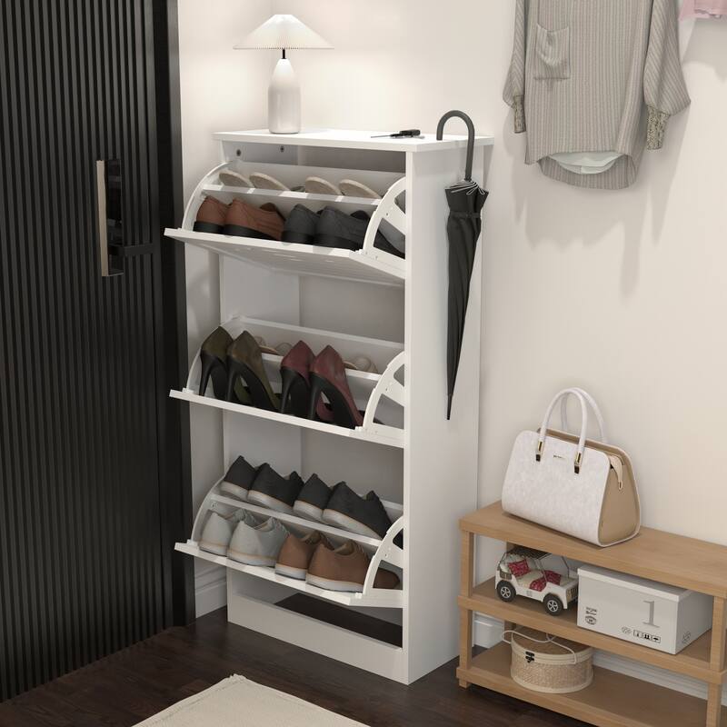 Space-Saving 3-Tier Shoe Storage Cabinet with Adjustable Shelves and 3 Flip Doors for Entryway, Hallway, Foyer Organization