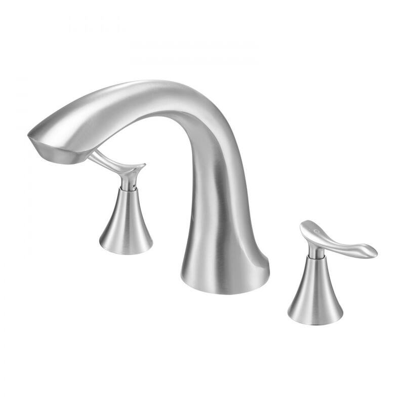 Brushed Stainless Steel Roman Bathtub Faucet Set with Dual Handles and Fast Flow Design - 6.69 x 2.17 x 5.7 inch