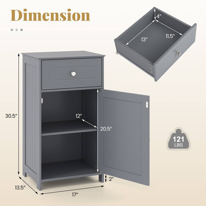 Bathroom Storage Cabinet with Drawer and Adjustable Shelf - 17" x 13.5" x 30.5"