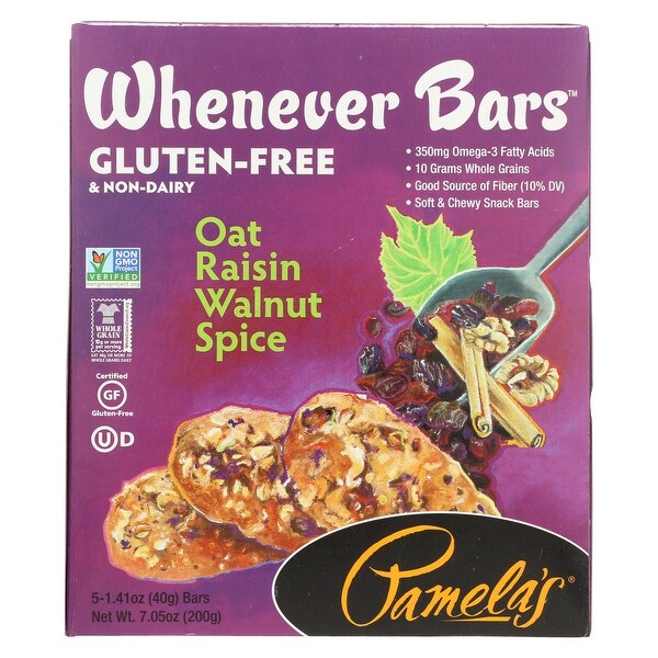 Pamela's Products Oat Spice Whenever Bars - Raisin Walnut - Case of 6 - 1.41 oz.