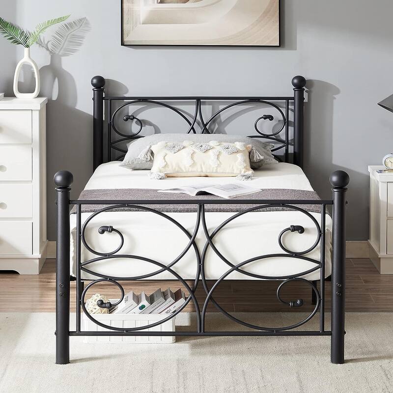VECELO Metal Black Bed Frame With Headboard, 12" Under-Bed Space