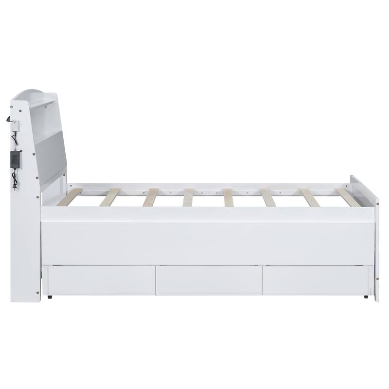 Twin Size Platform Bed with LED Headboard, Twin Trundle, and 3 Drawers
