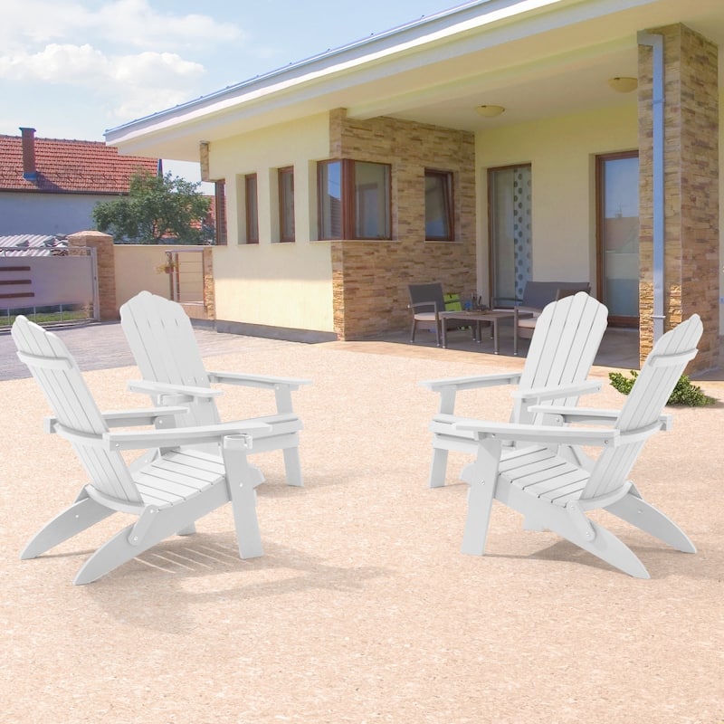 Bonosuki Set of 4 Folding Adirondack Chair Patio Fire Pit Chair - White
