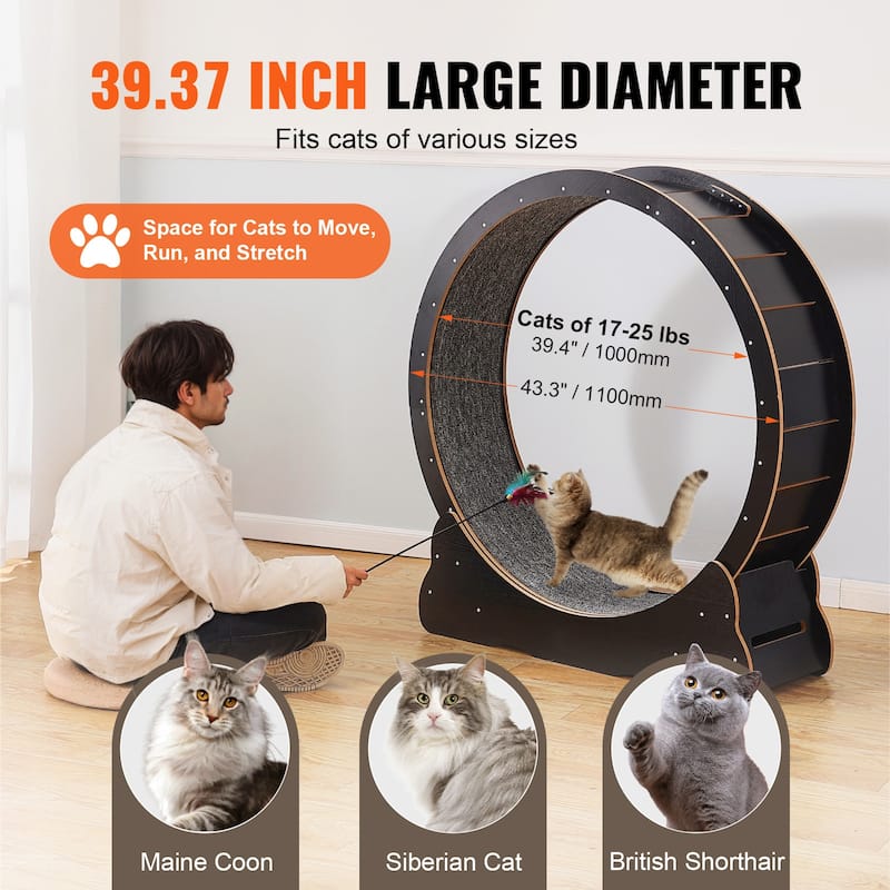 Anmytek Large 43.3" Black Cat Exercise Wheel Treadmill for Indoor Cats