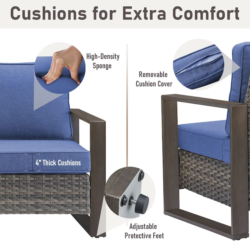 Pocassy 3 Pieces Outoor Patio Sofa Chair Ottoman Set