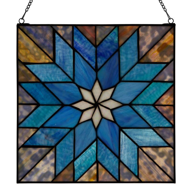 River of Goods Multicolored Geometric Floral River of Goods Stained Glass Window Panel - 12" x 0.25" x 12" - Multi