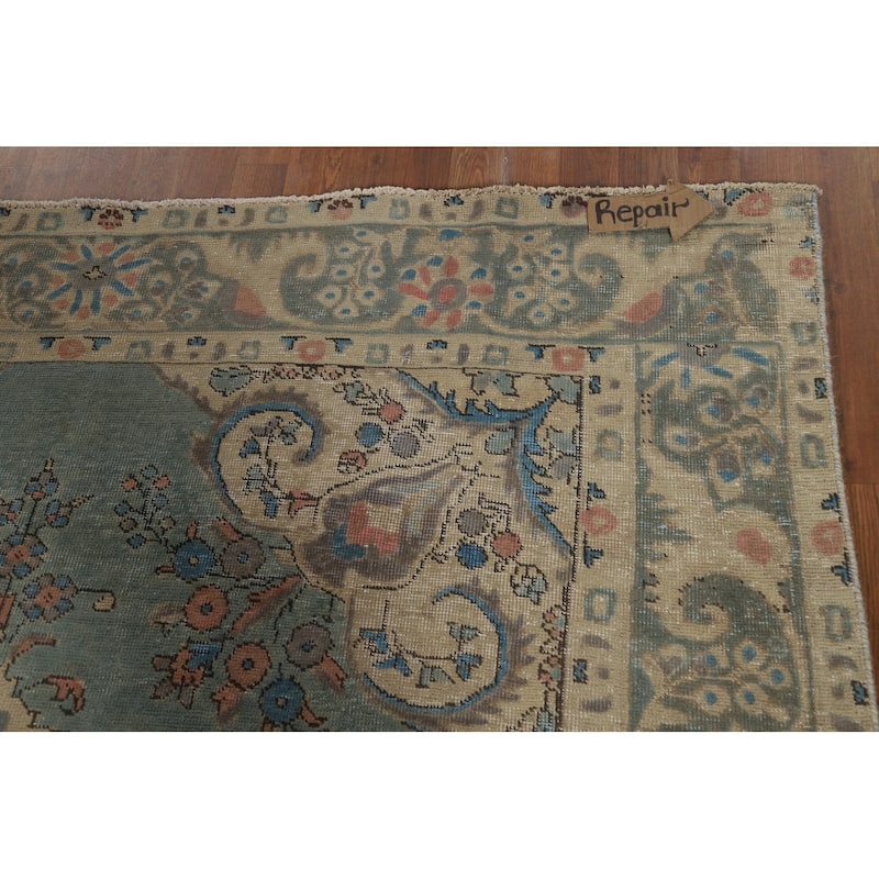 Light Blue Traditional Tabriz Persian Area Rug Handmade Wool Carpet - 6'5"x 9'5"
