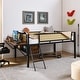 preview thumbnail 2 of 18, Metal Loft Bed with Rectangular Desk, Full Rattan LED Loft Bed Frame with Storage Shelves and Hanging Storage Compartments