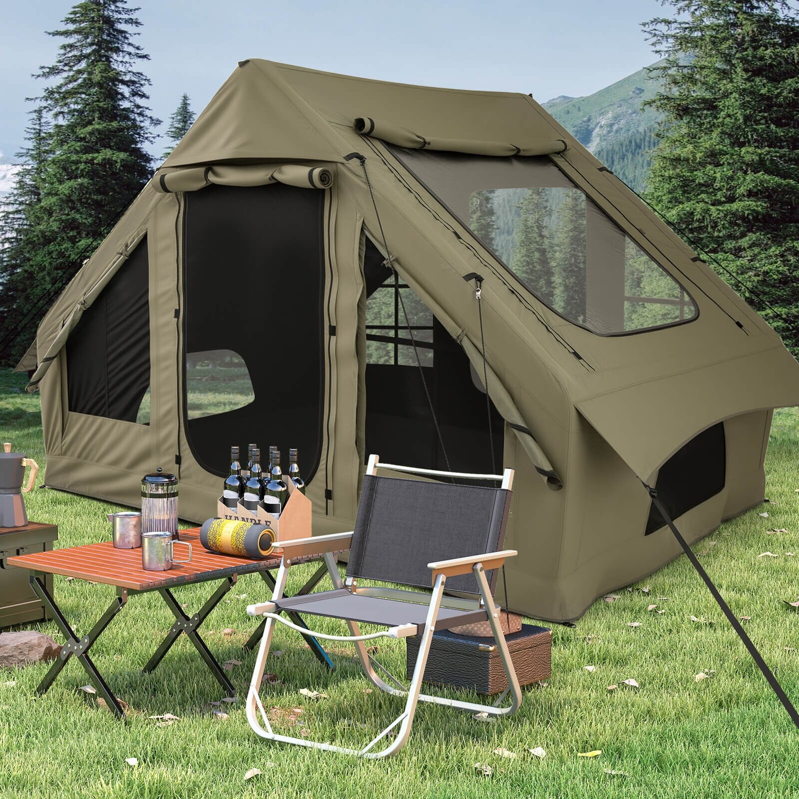 Costway 4-6 People Inflatable Tent with 4 Mesh Screen Windows 2