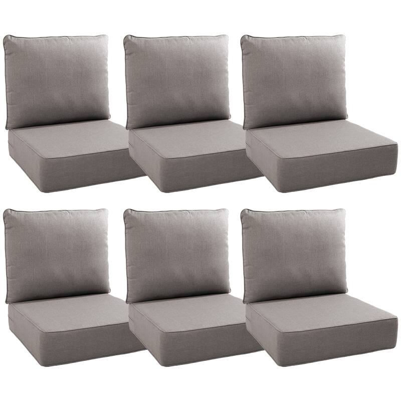 Gymojoy 24"x22"x6" Patio Thick Cushions & Pillows Set - Deep Seat Indoor/Outdoor Water & Fade Resistant - Six Sets - Grey