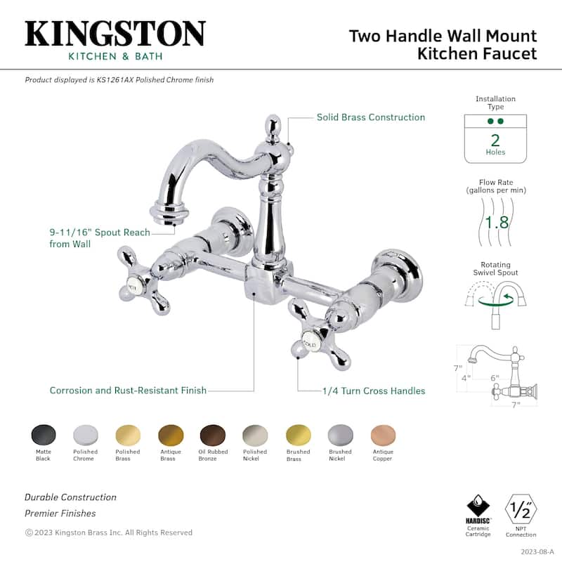 Heritage Two-Handle 2-Hole Wall Mount Bridge Kitchen Faucet